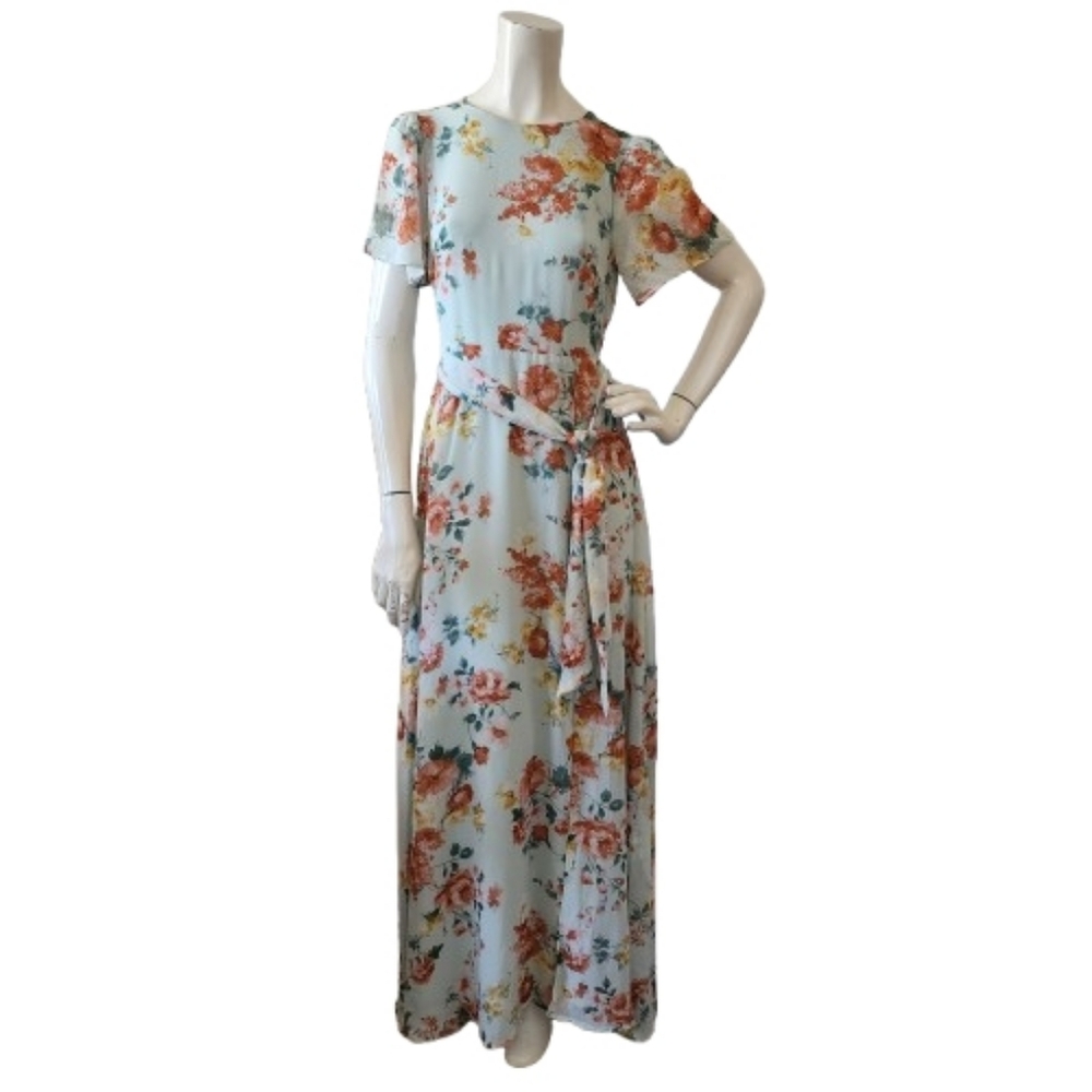 Baltic Born Maxi Dress Women's XS Green Floral Naomi Short Sleeve Romantic NEW